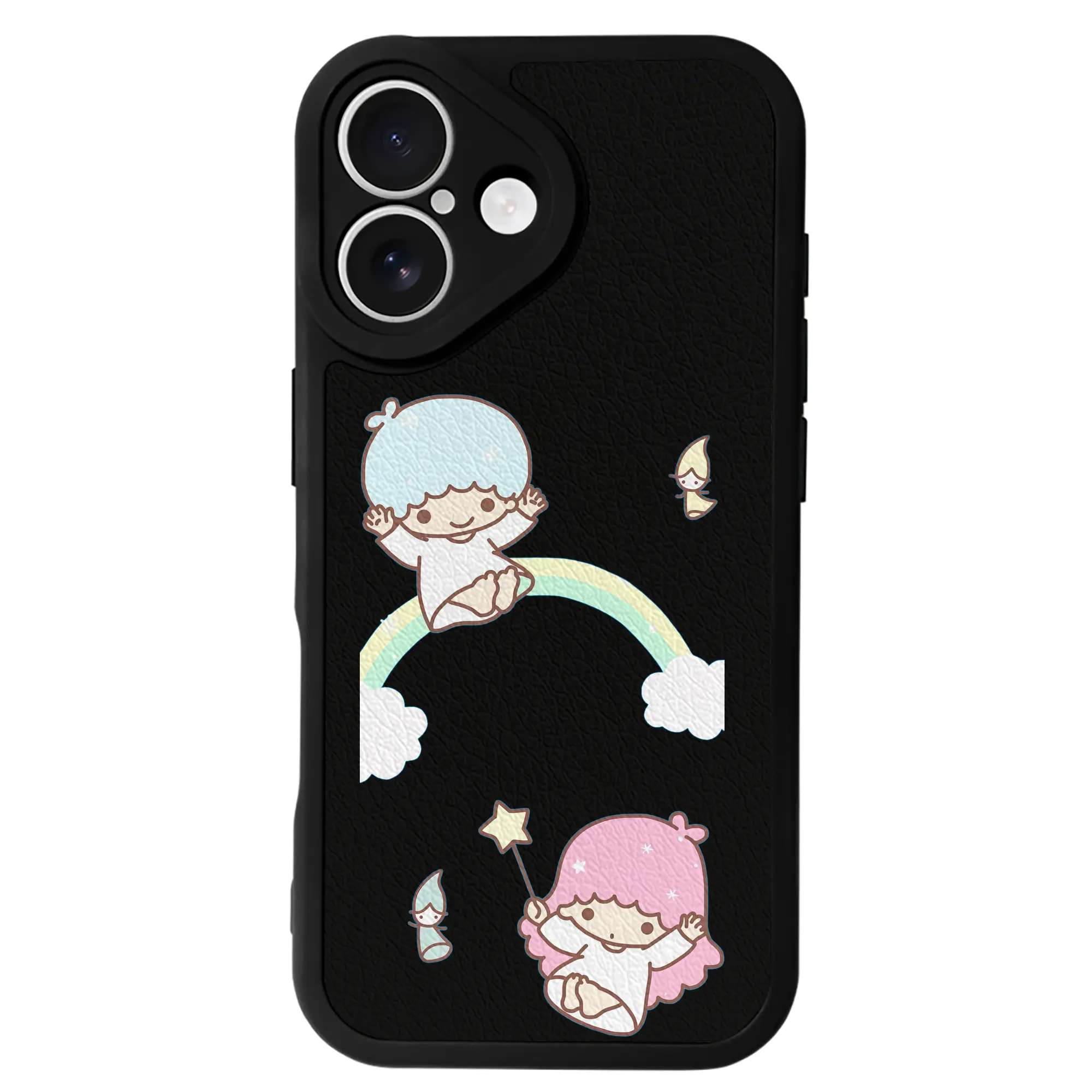 サンリオ グッズ,リトルツインスターズ - IPhone 16シリーズ対応 ・ シリコンスマホケース ・ レザー調 ・ 高精度フィット ・ 耐衝撃 ・ ワイヤレス充電対応 ・ 精密カット